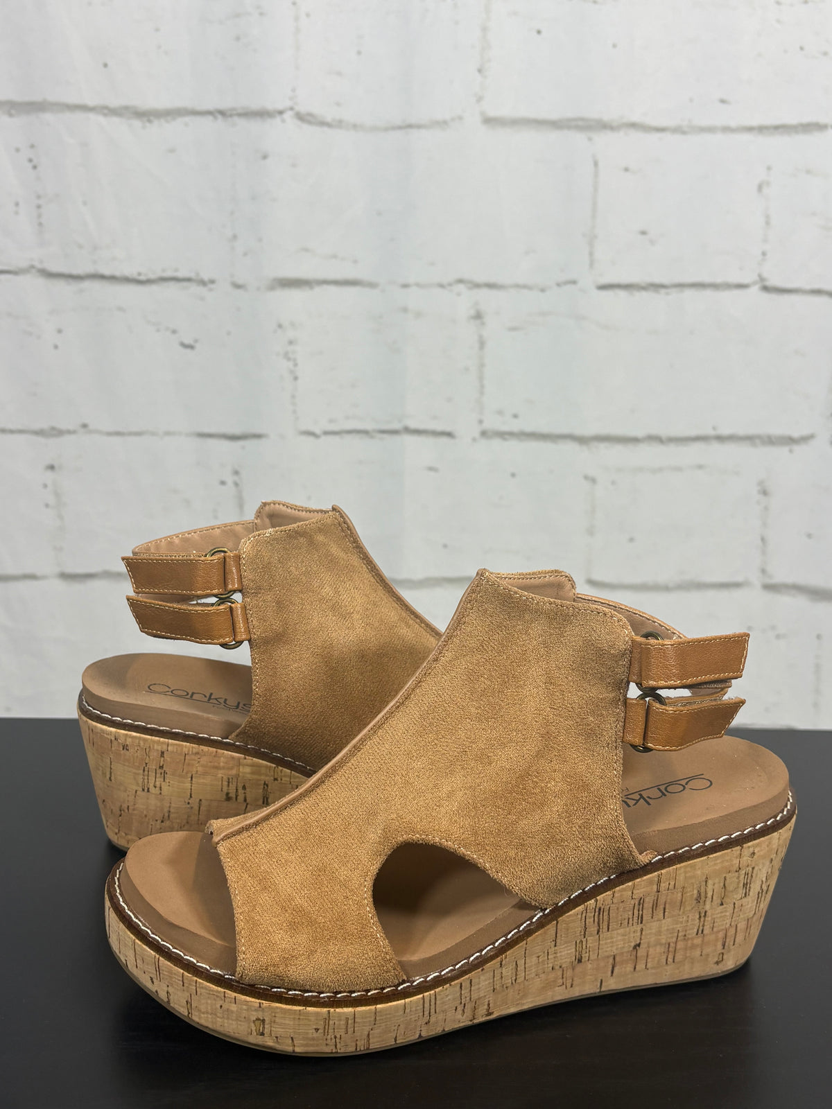 Corkys Falling Hard Suede Wedges-Tobacco