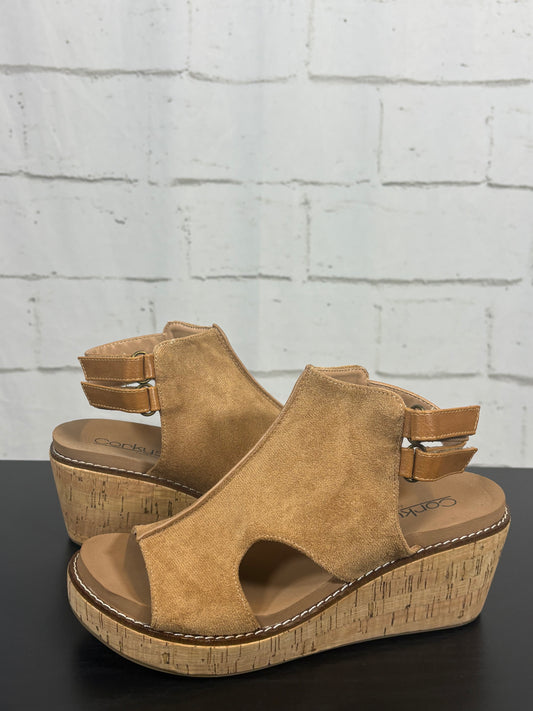 Corkys Falling Hard Suede Wedges-Tobacco