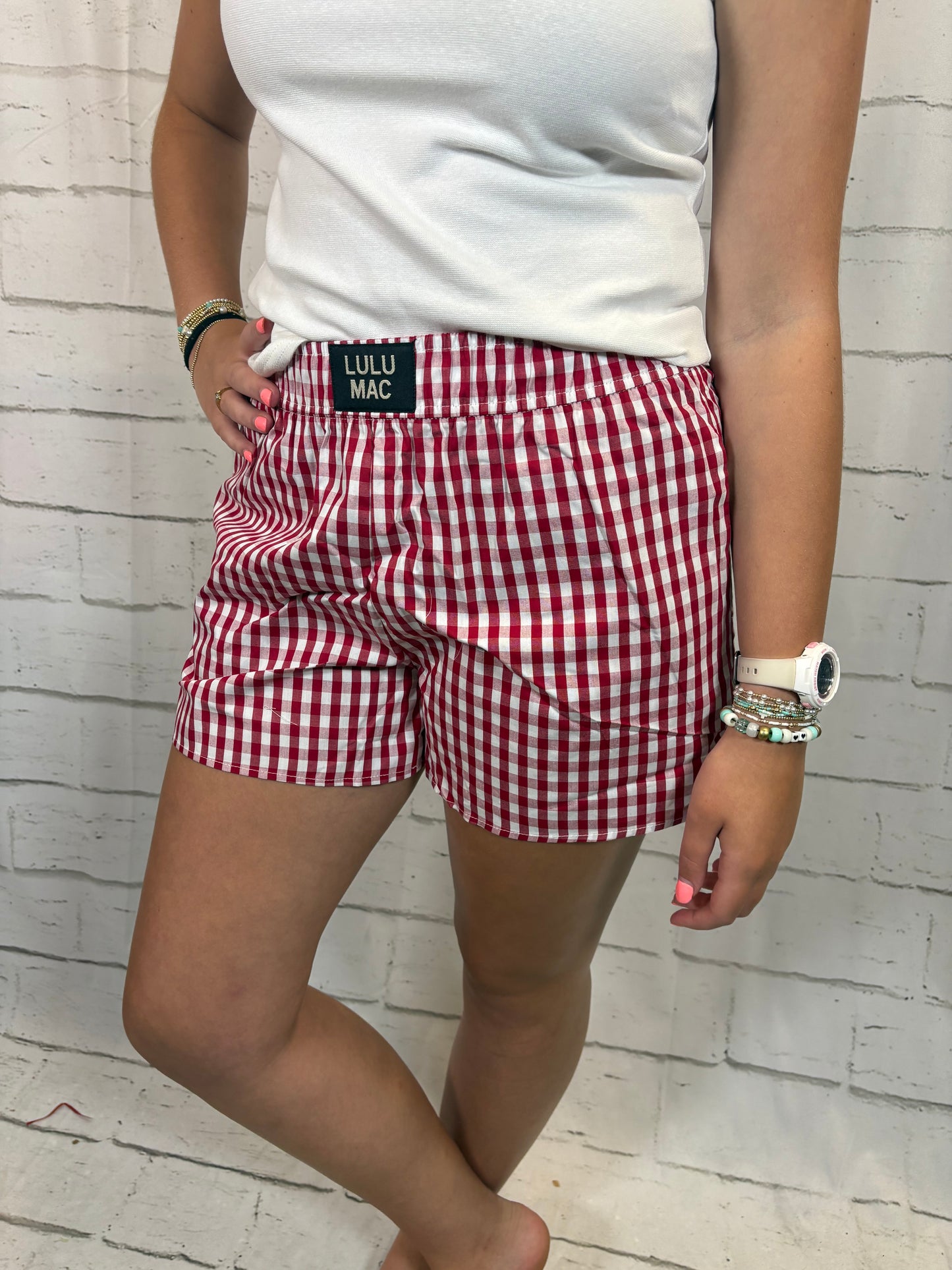 Lulu Mac Gingham Shorts- Red
