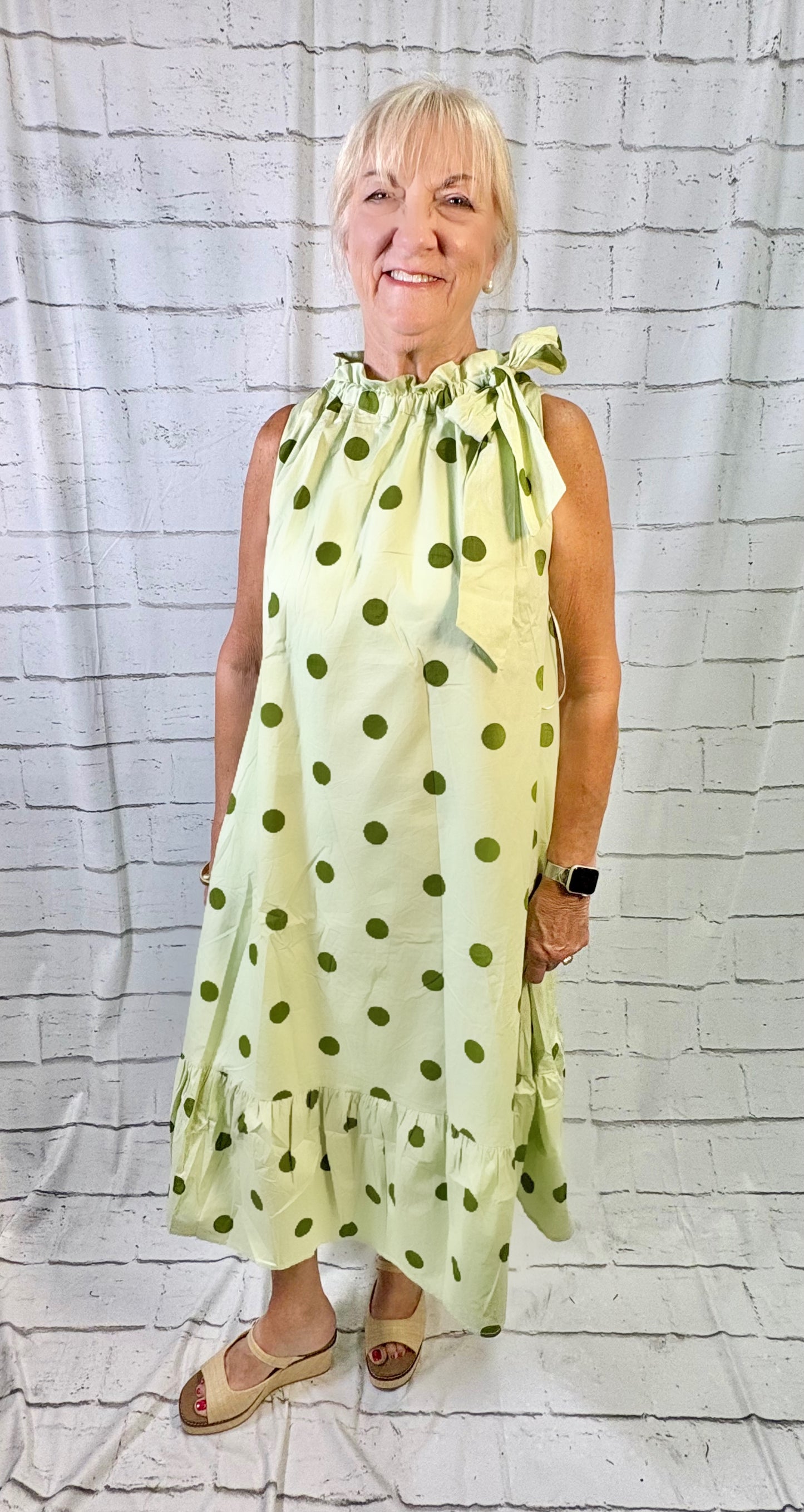 Polka Dot Midi with Ruffle Tie Top