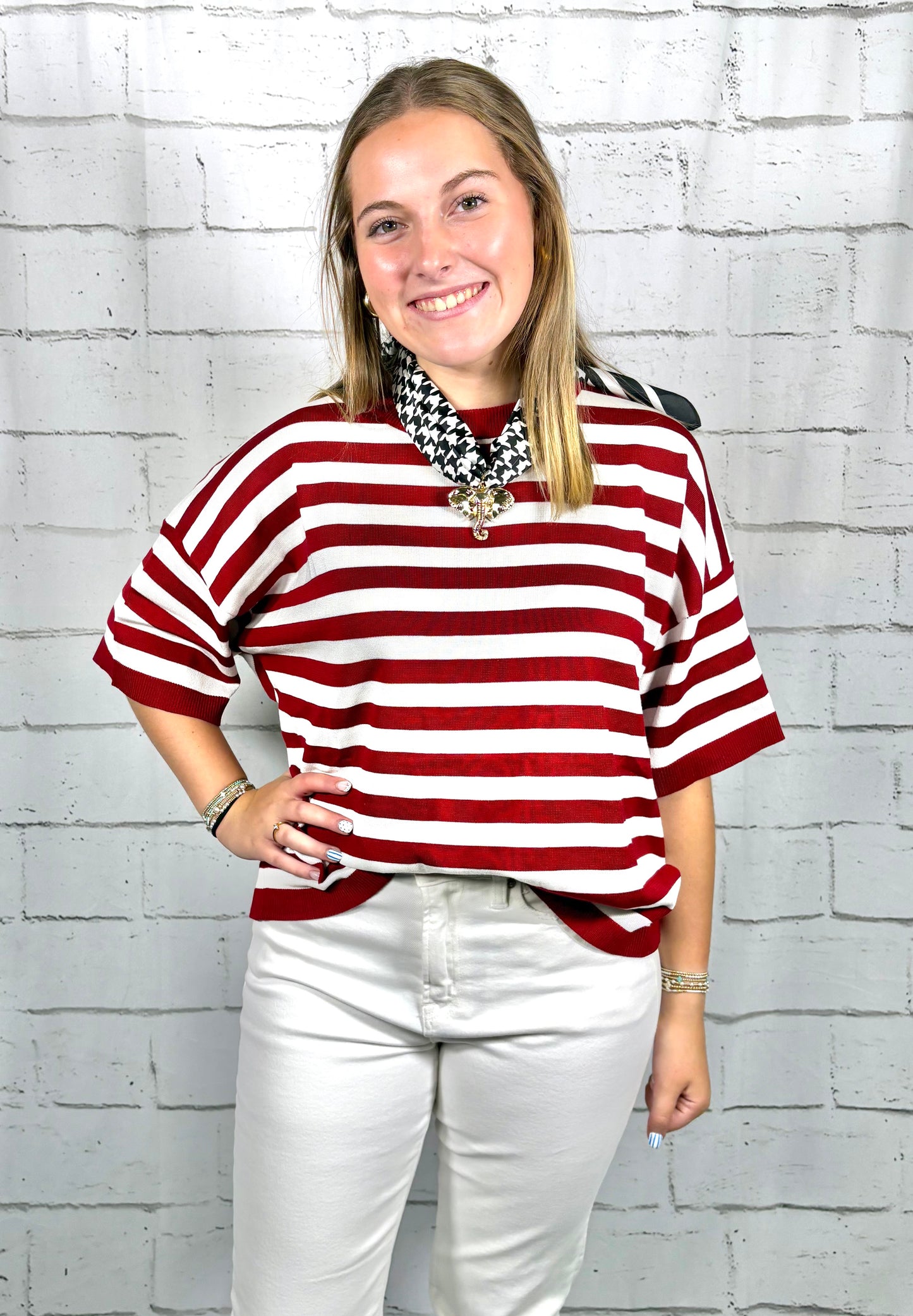 Sideline Stripe Top-Burgundy