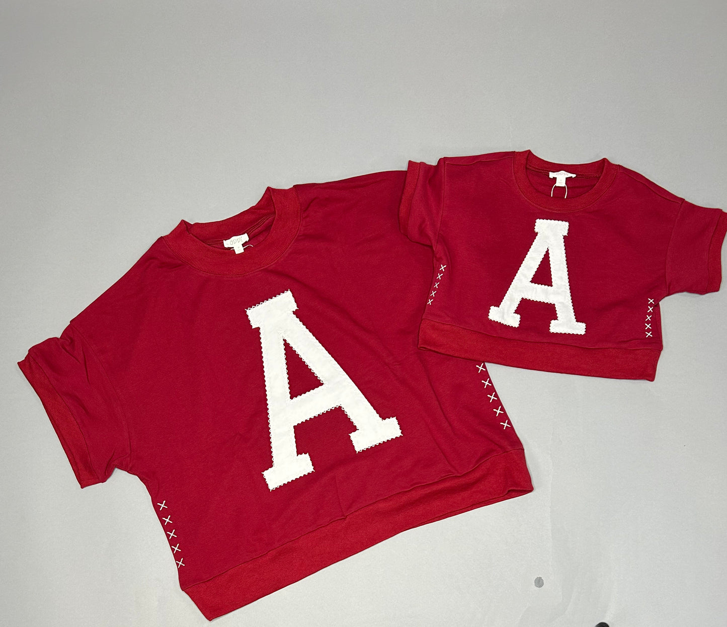 Kids Letterman Top- Crimson