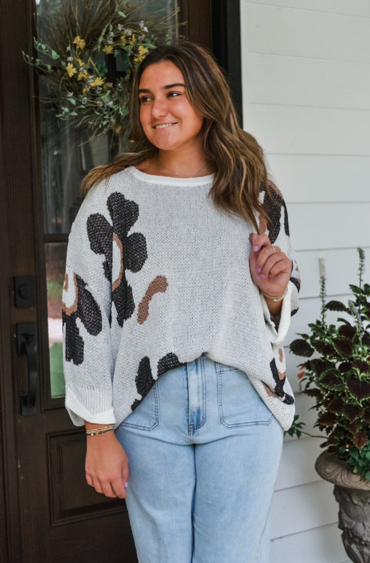 Bold Flower Knit Top