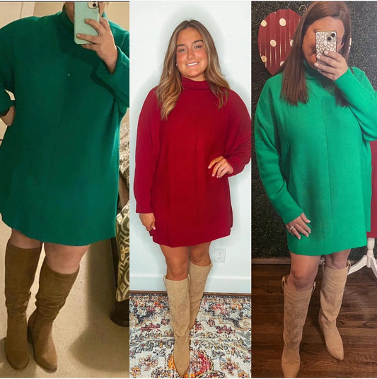 Comfy Sweater Tunic Dress- Emerald