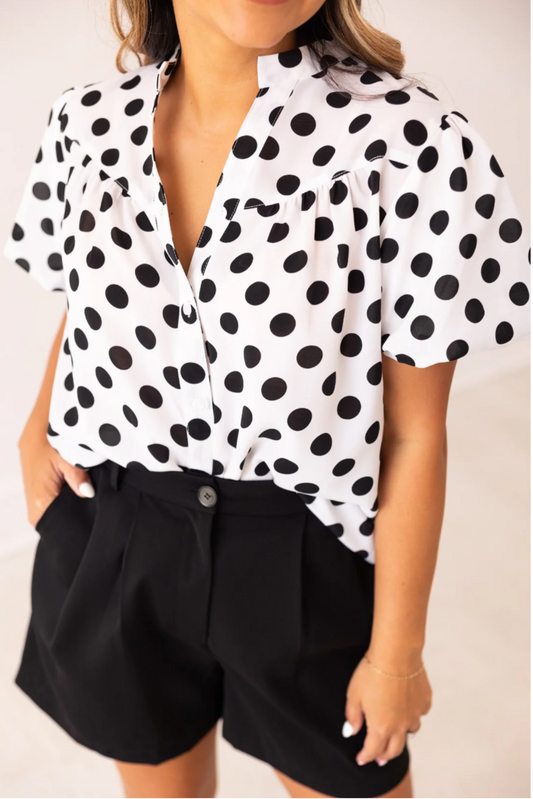 Polka Dot Puff Sleeve Top