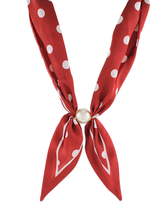Polka Dot Magnetic Pearl Scarf- Crimson
