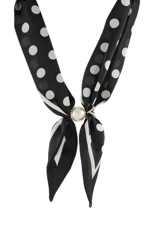 Polka Dot Magnetic Pearl Scarf- Black