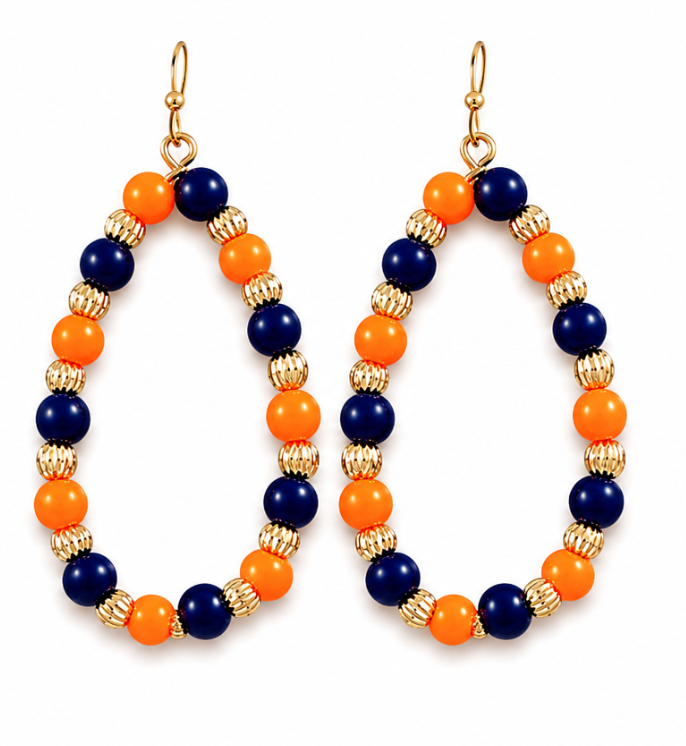 Orange & Navy Beaded Hoops